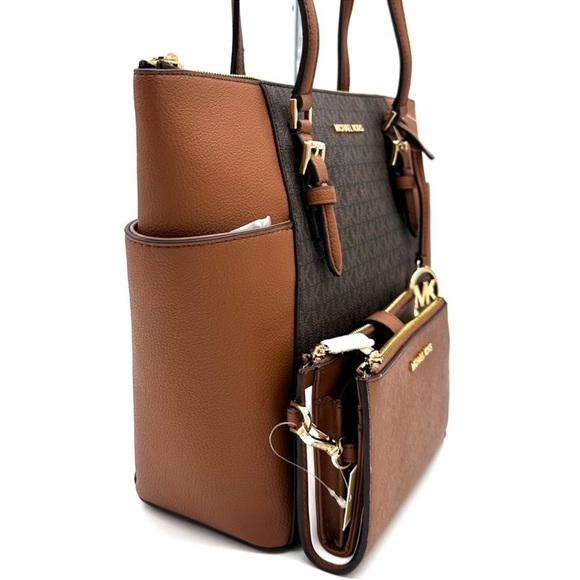 Michael Kors Large Charlotte Tote Bag & Large Double Zip Wallet Brown (NWT) - Picture 4 of 14